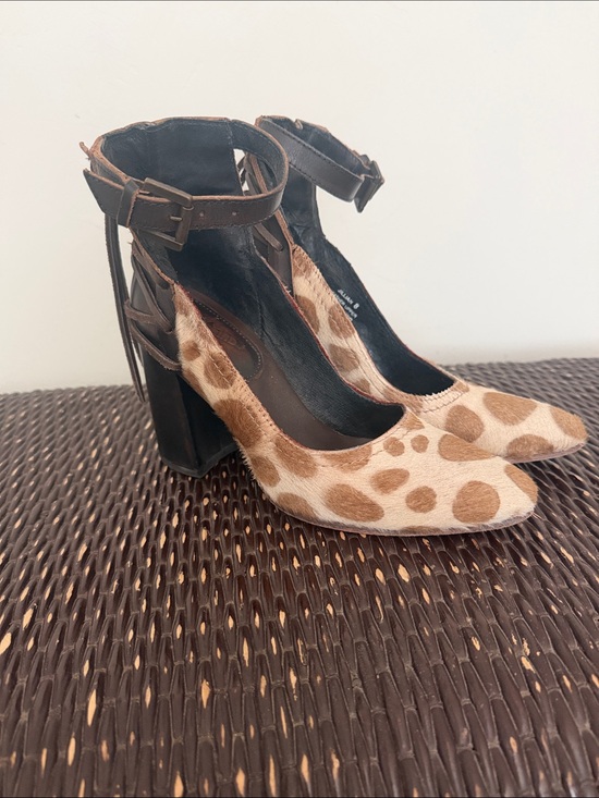 Freebird by Steven Shoes - Freebird Jillian Leopard Print Ankle-Strap Block Heel Pumps - Brown